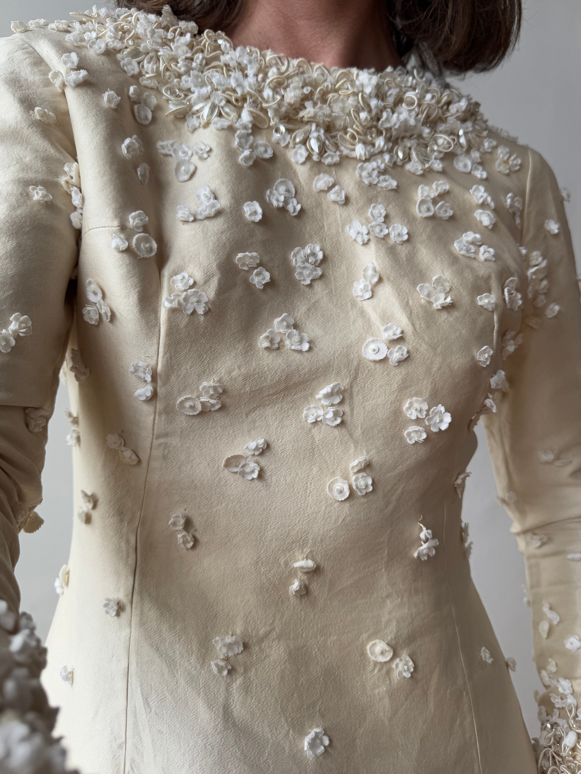Vintage 60s Embellished Italian Made Silk and Wool Wedding Gown
