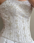 Vintage Y2K Crystal Satin Pleated Wedding Gown