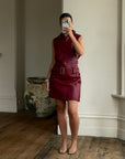 Vintage 90s Burgundy Leather Zip Front Dress