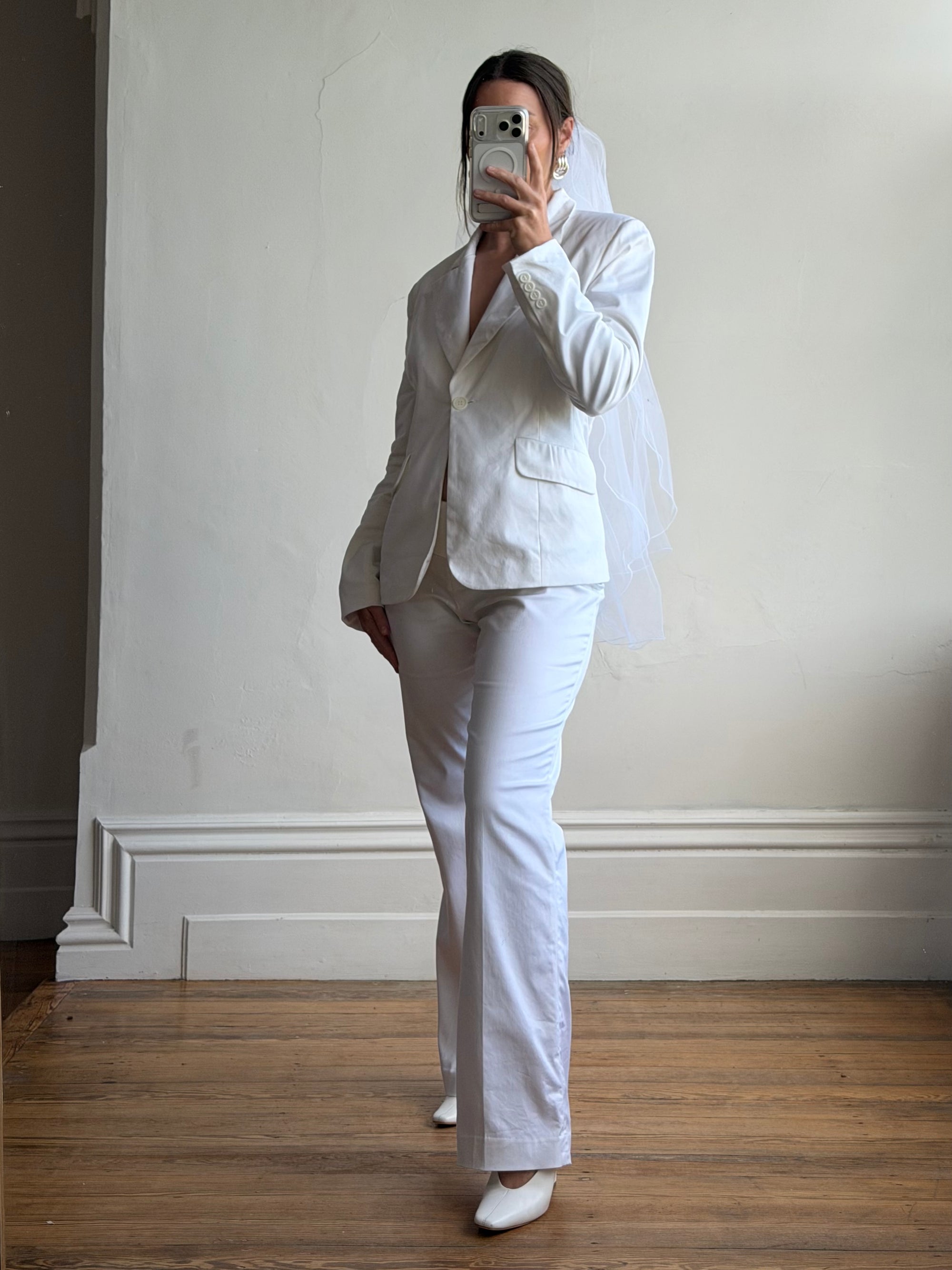 Vintage 90s Low Waist Trouser and Blazer Suit Set Ivory