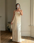 Vintage 90s Pure Silk Waterfall Strapless Bridal Gown
