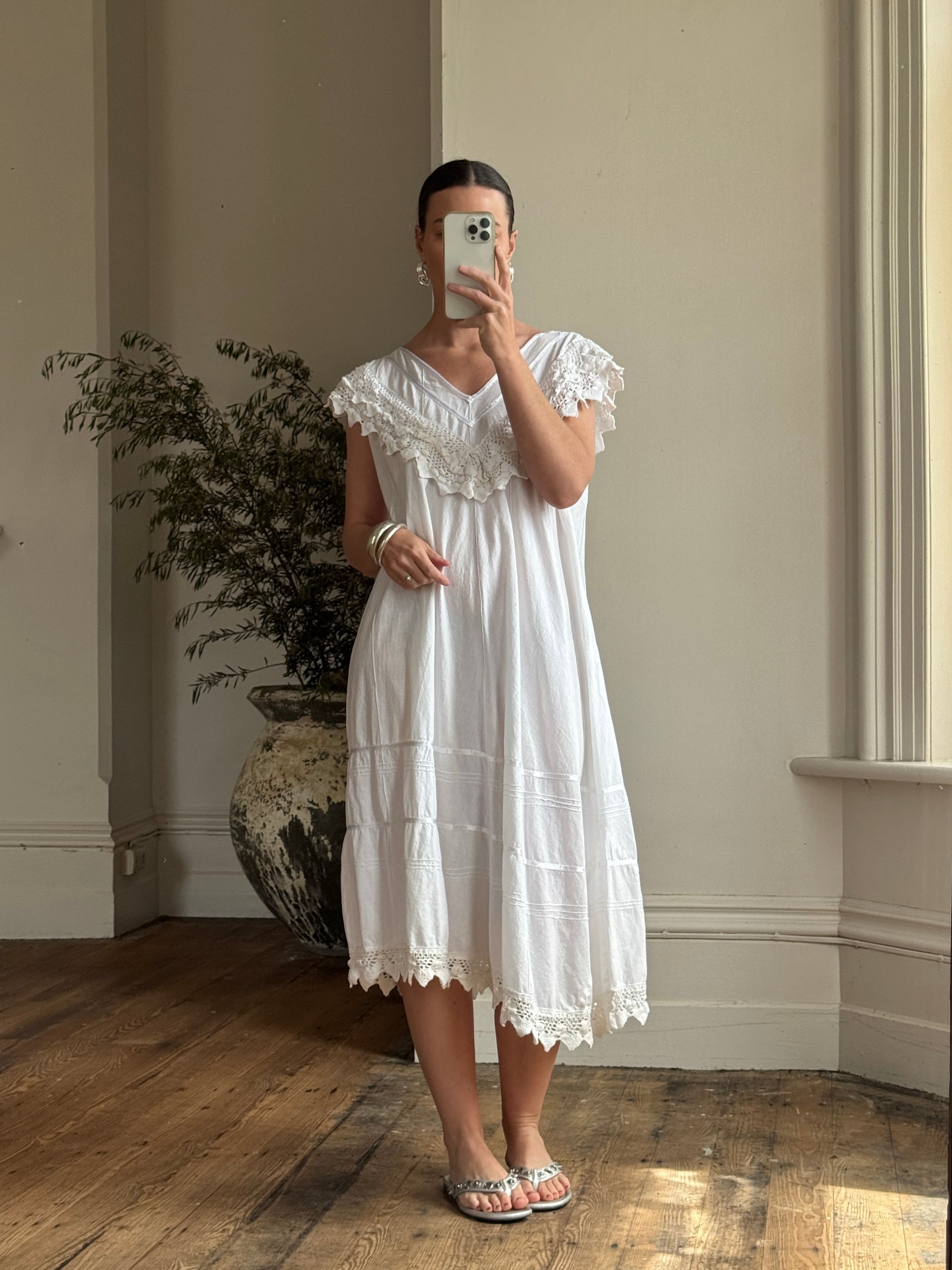 Vintage 70s Cotton Crochet Sundress