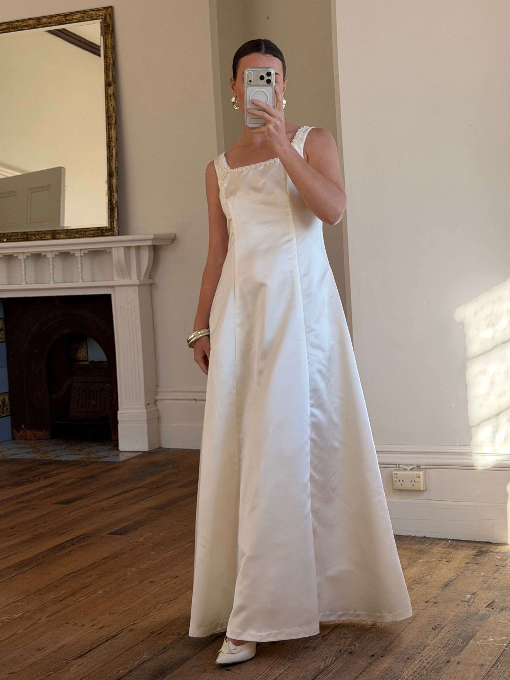 Vintage 90s Satin Rope Embroidered Slip Wedding Dress