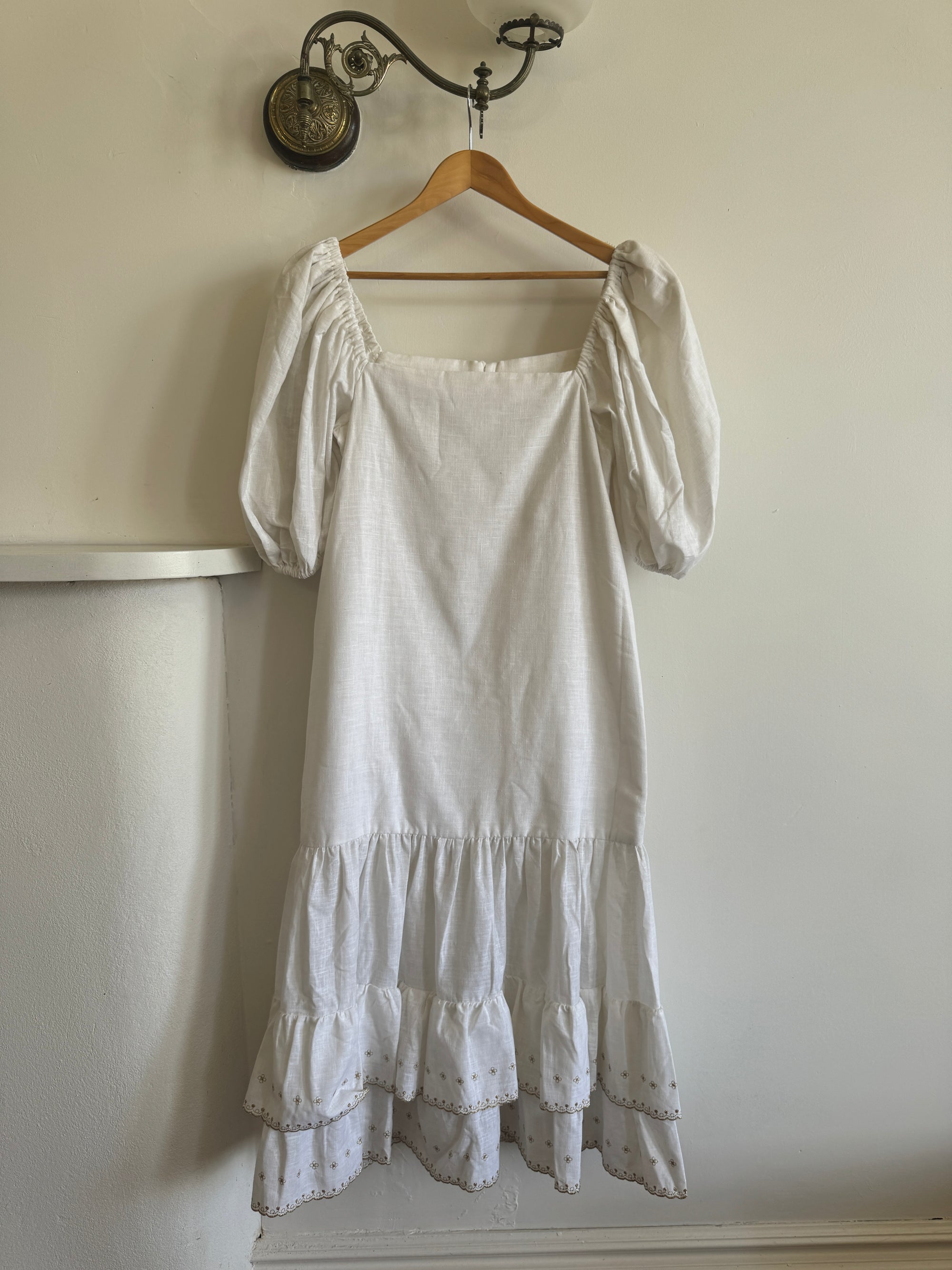 Vintage 80s Linen Drop Waist Sundress Ivory