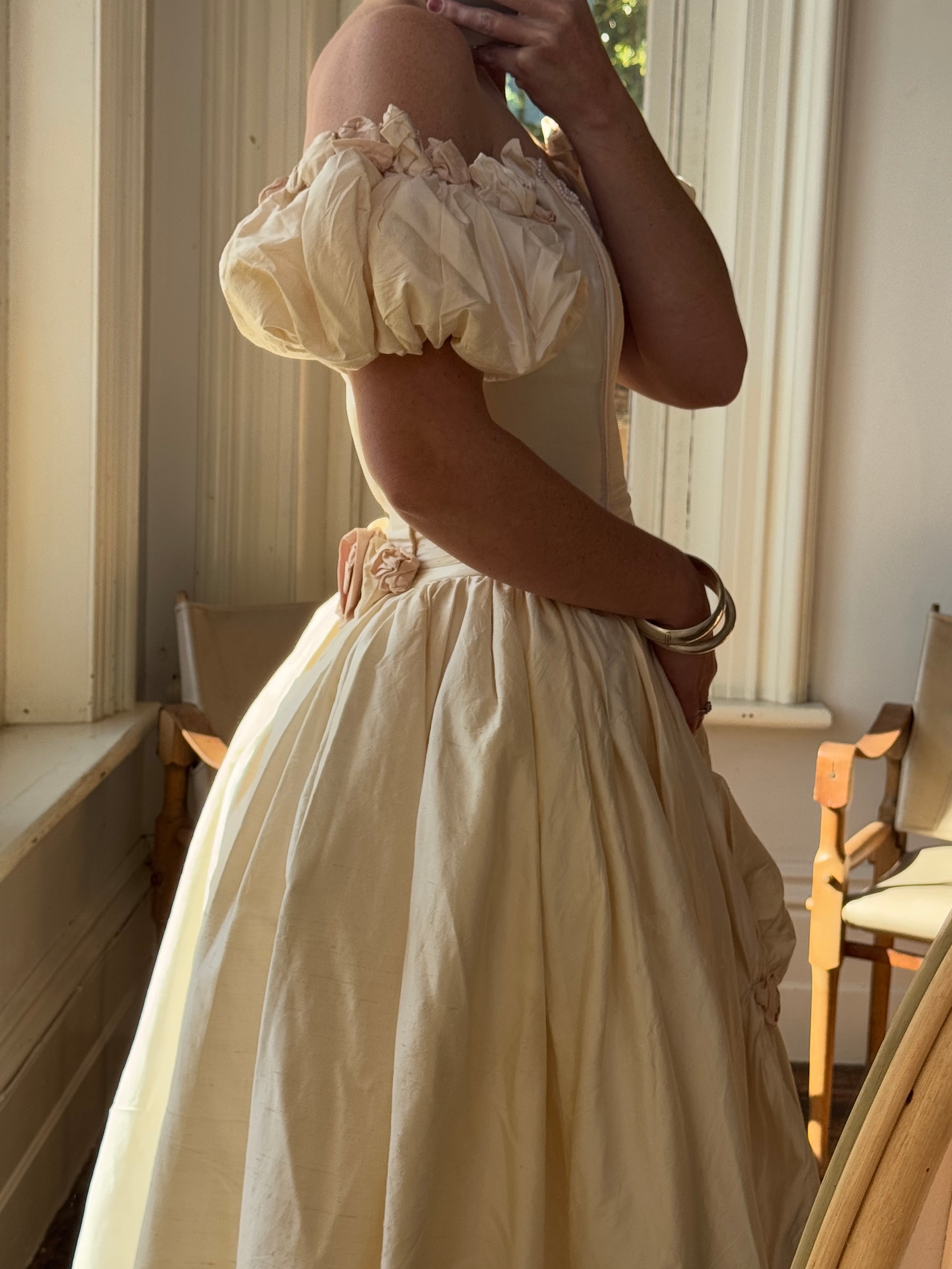 Vintage 90s Pure Silk Renaissance Basque Waist Wedding Gown