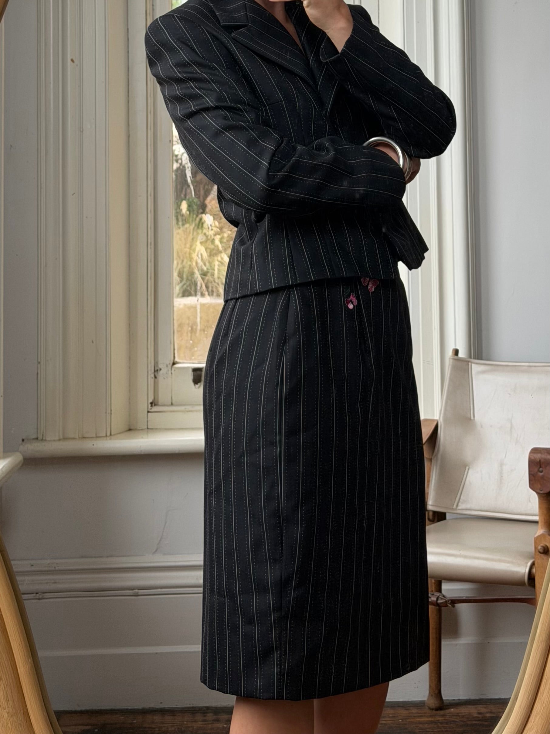 Vintage 90s Escada Pinstripe Wool Butterfly Tailored Set