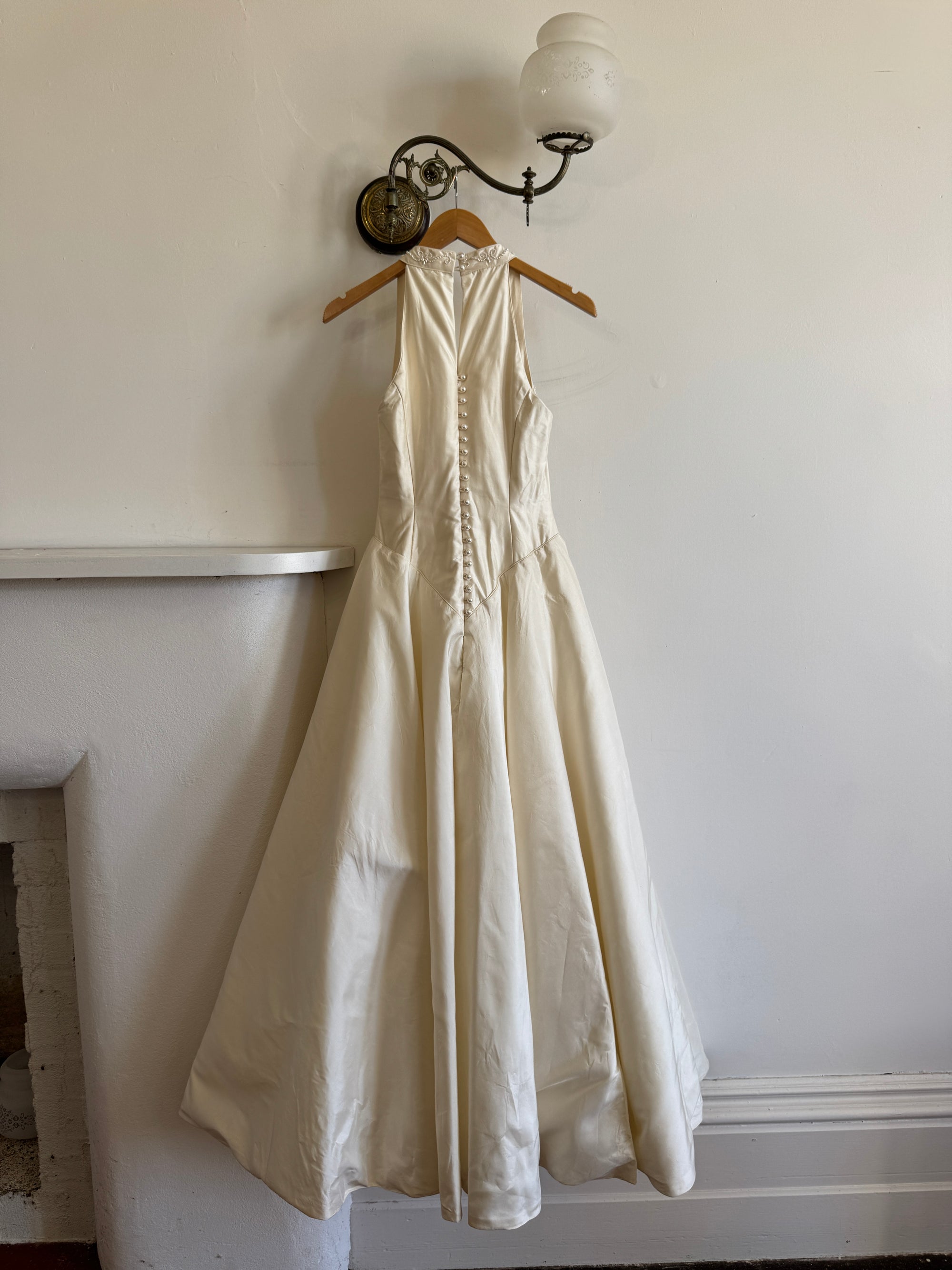 Vintage 90s Pure Silk Halter Princess Wedding Dress