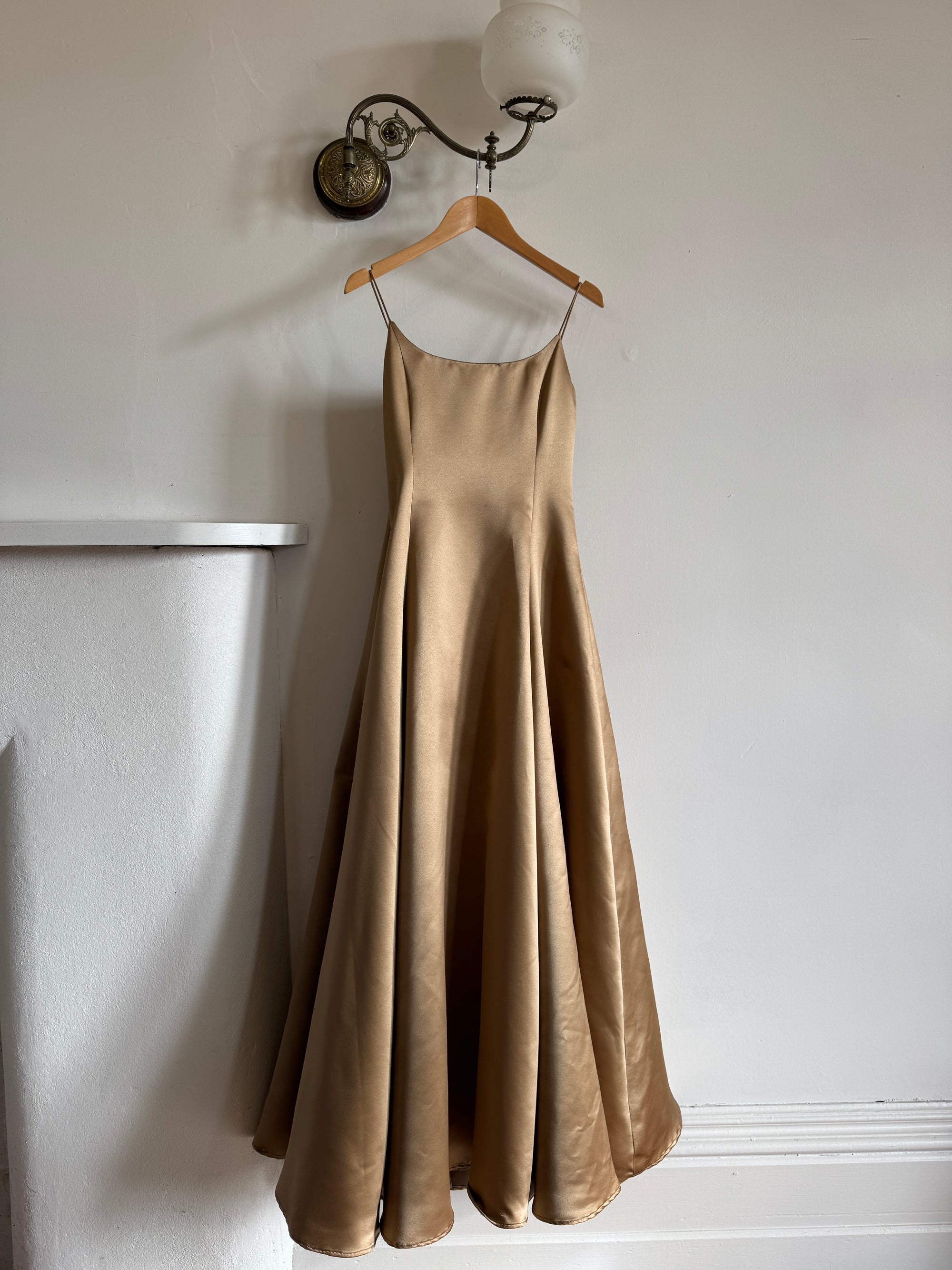 Vintage 90s Ralph Lauren Brass Satin Gown