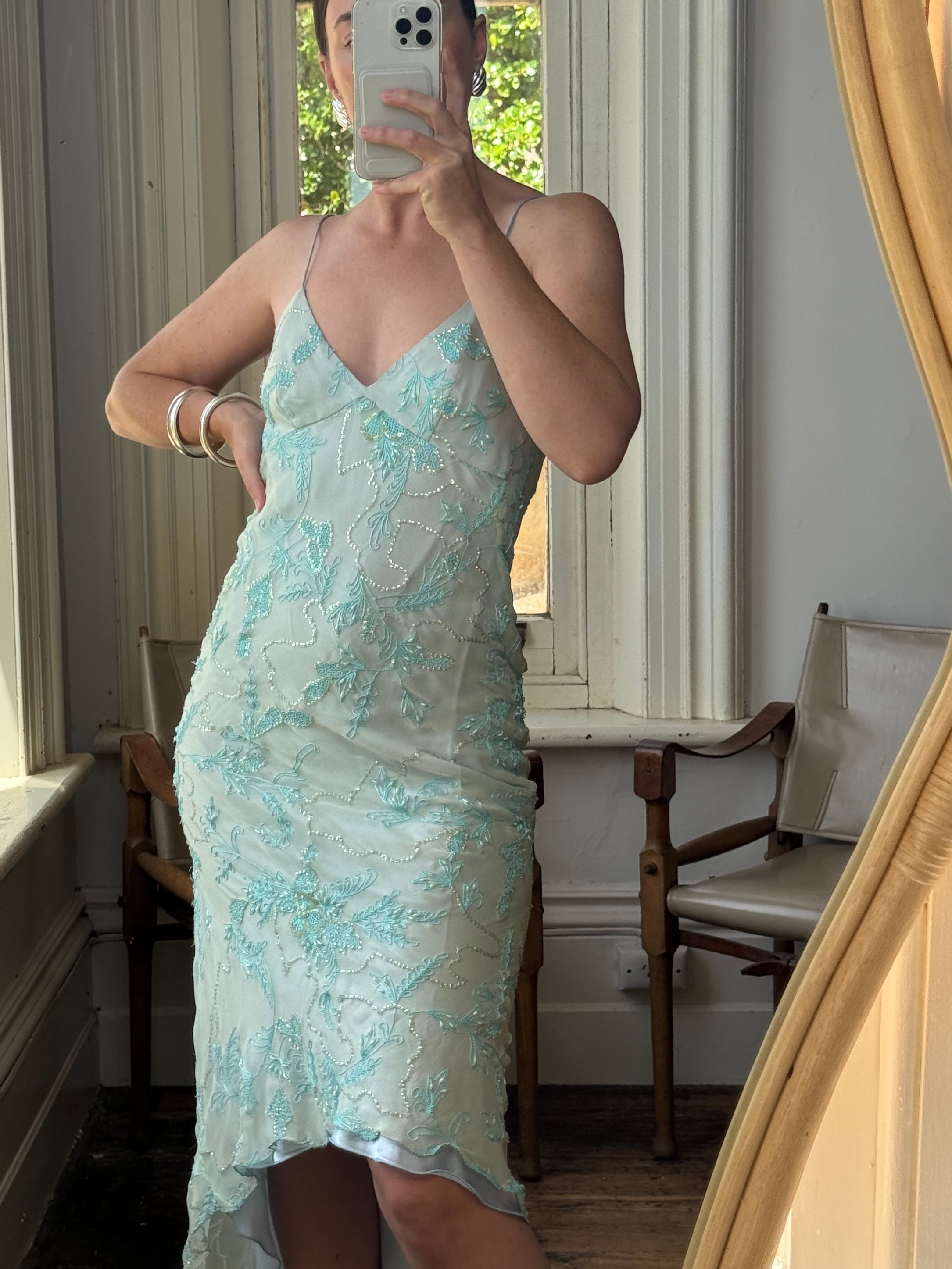 Vintage 90s Ice Blue Embellished High Low Fairy Dress