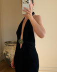 Vintage 90s Low Jersey Evening Dress Rhinestone Snake Noir