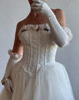Vintage 90s Rosette Tulle Princess Wedding Gown with Gloves