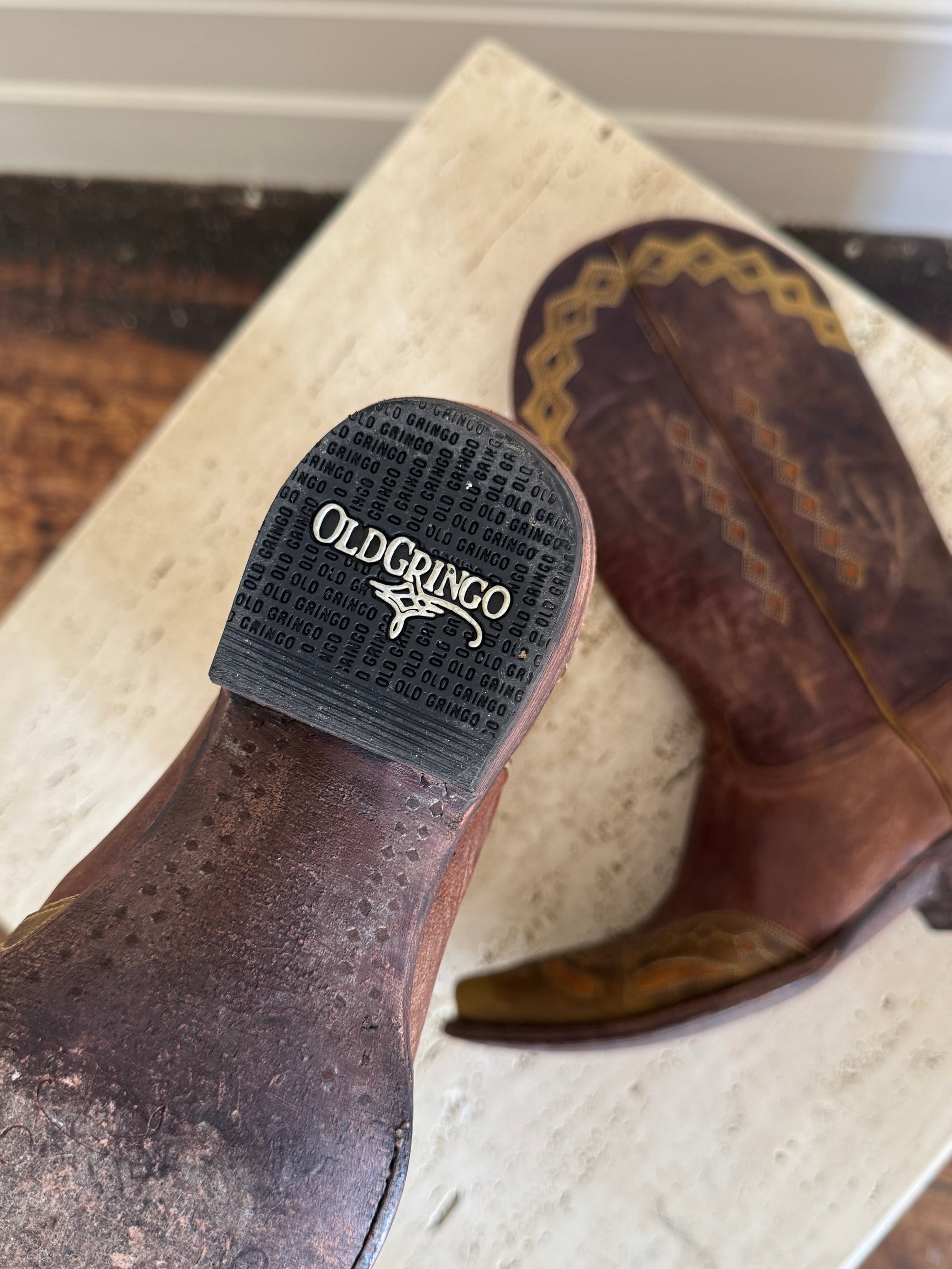 Vintage Mexican Old Gringo Western Cowboy Boots Cognac Brown