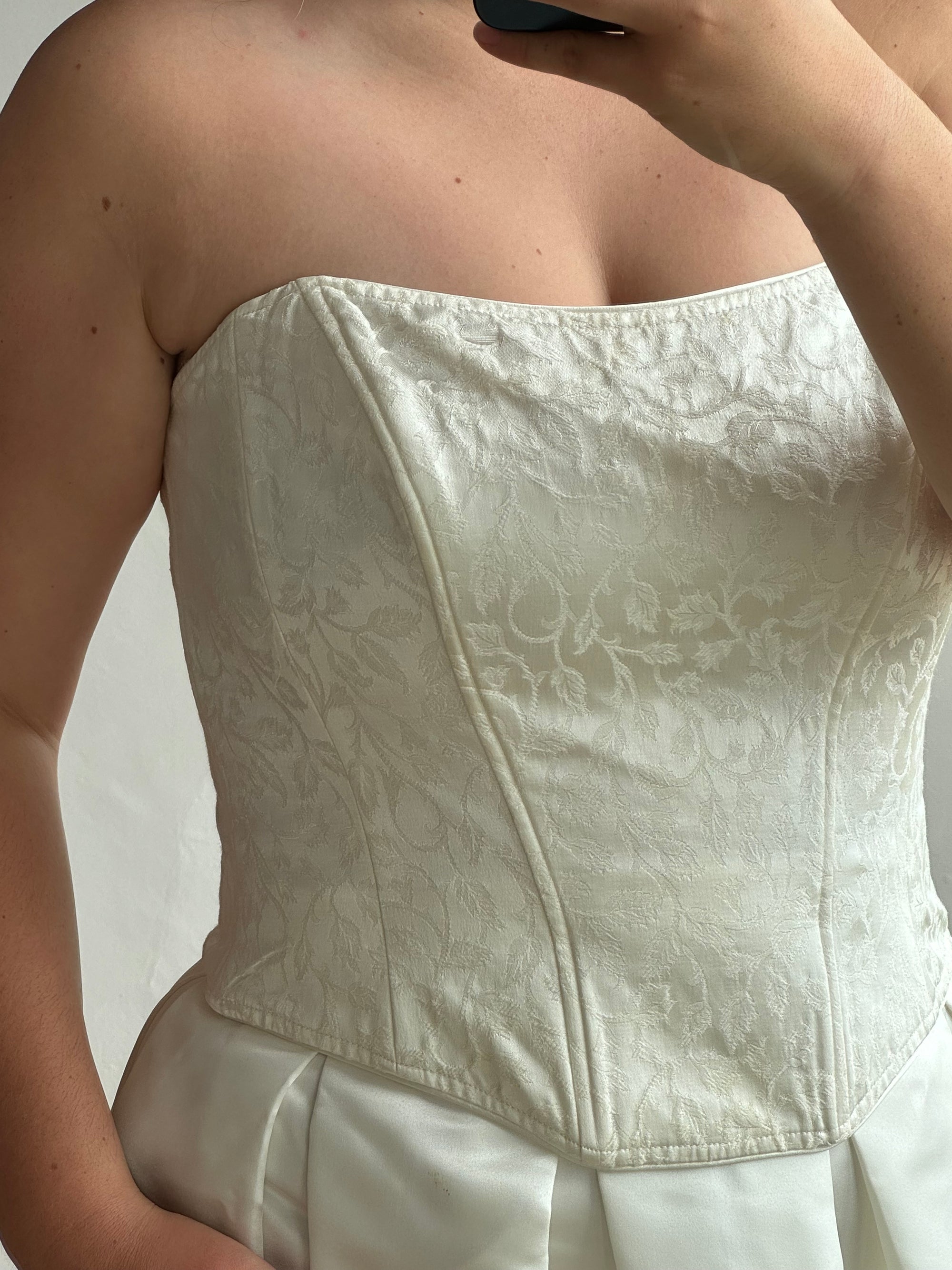 Vintage 90s Princess Satin Skirt and Jacquard Bustier Wedding Set