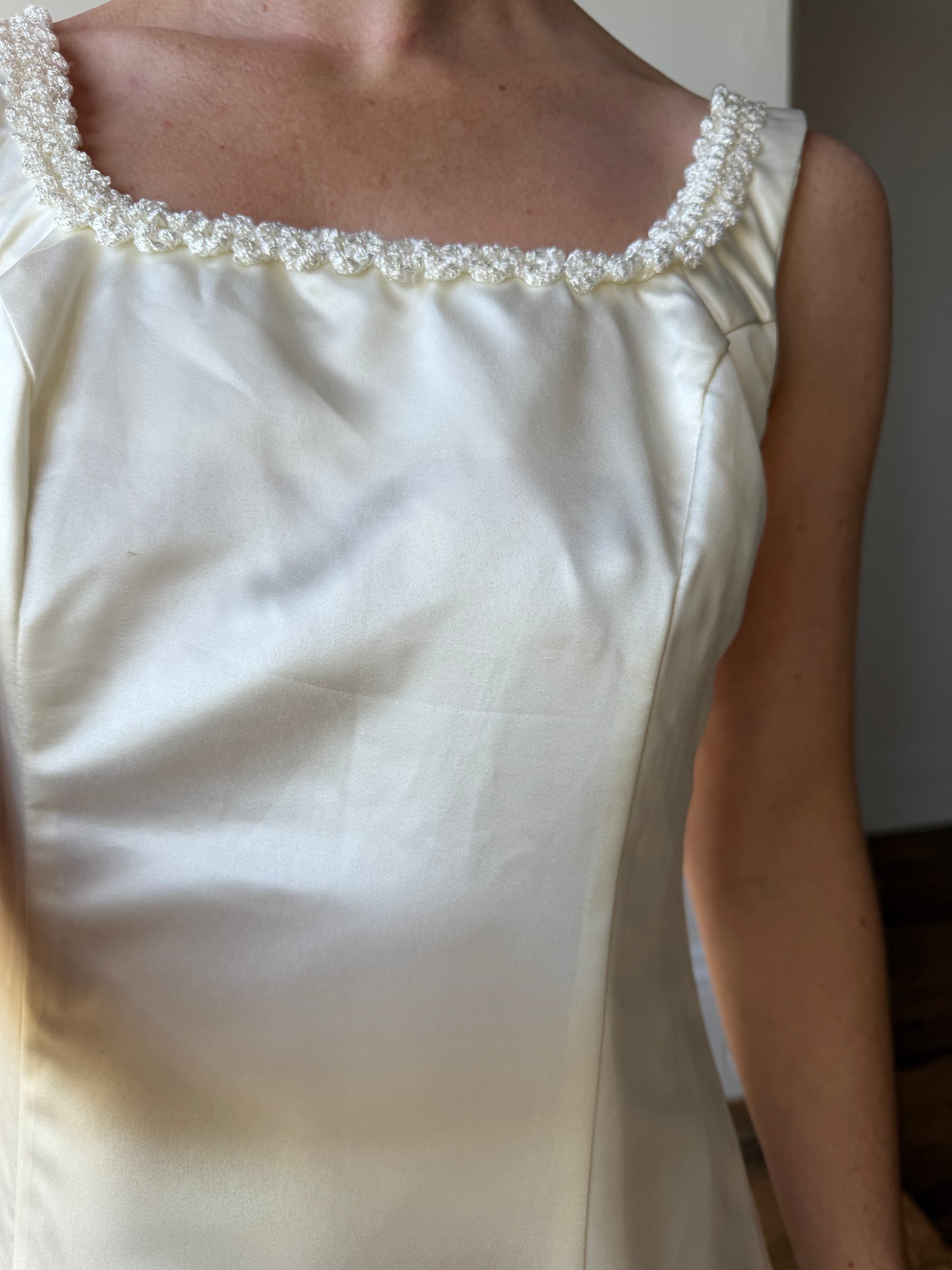 Vintage 90s Satin Rope Embroidered Slip Wedding Dress