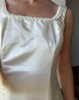 Vintage 90s Satin Rope Embroidered Slip Wedding Dress