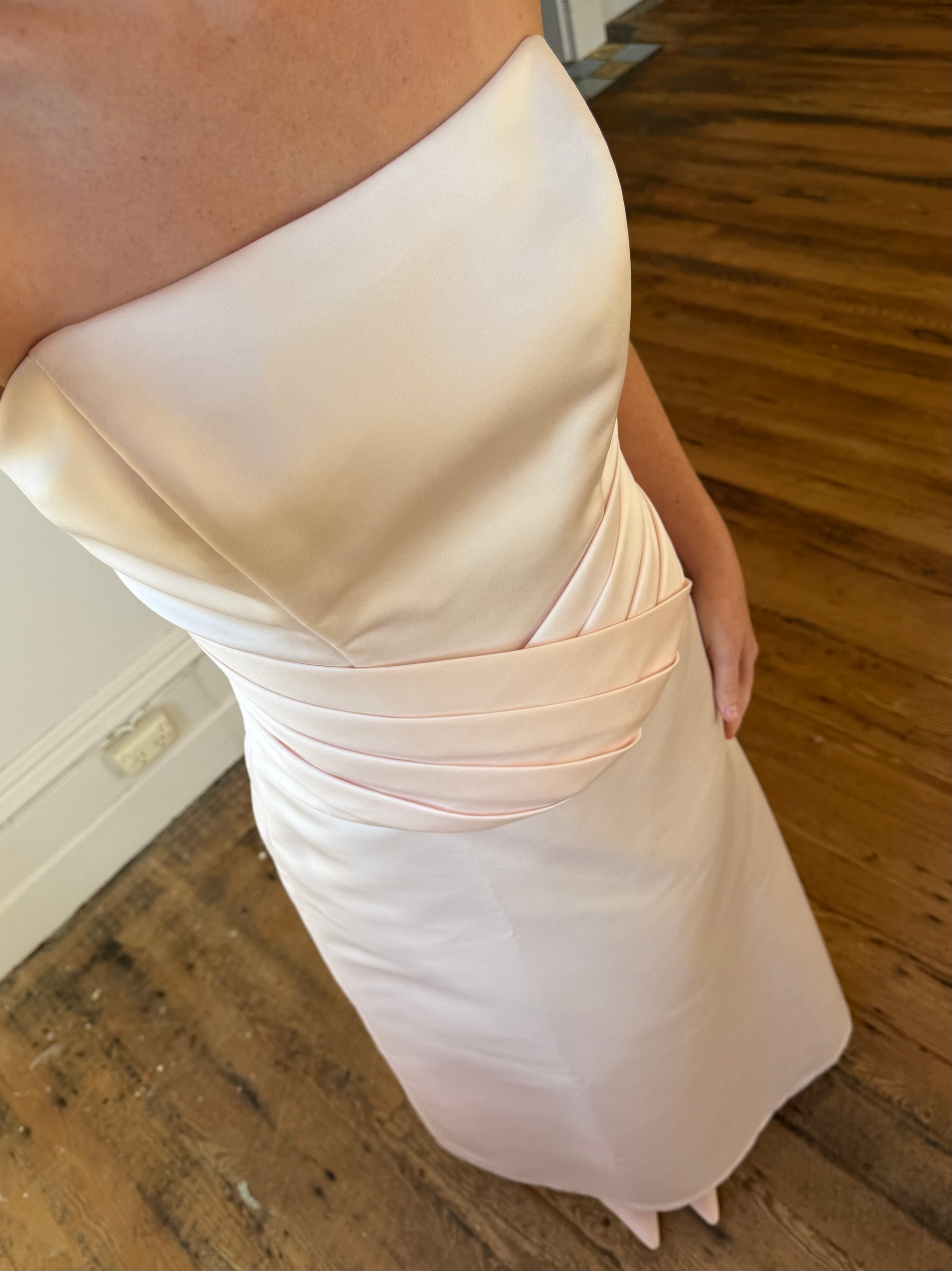Vintage 90s Baby Pink Satin Pleated Bustier and Skirt Set