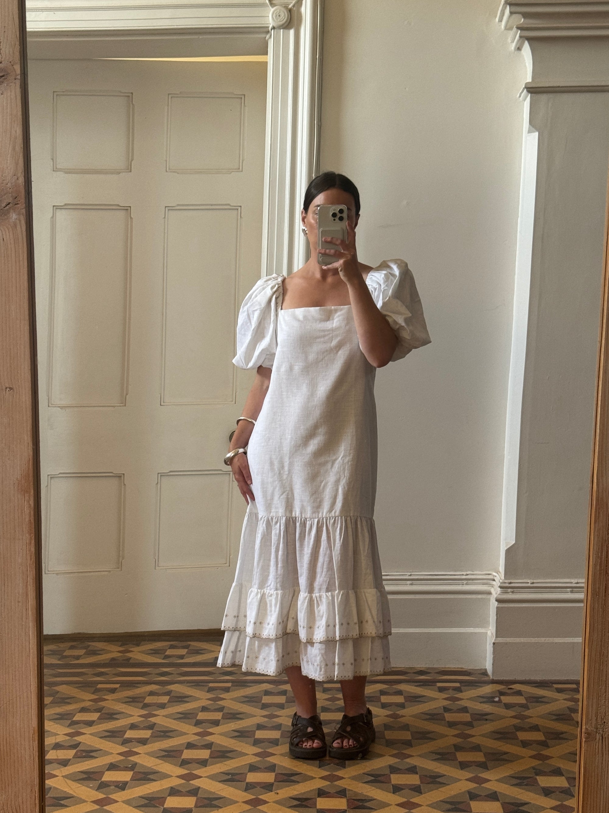 Vintage 80s Linen Drop Waist Sundress Ivory