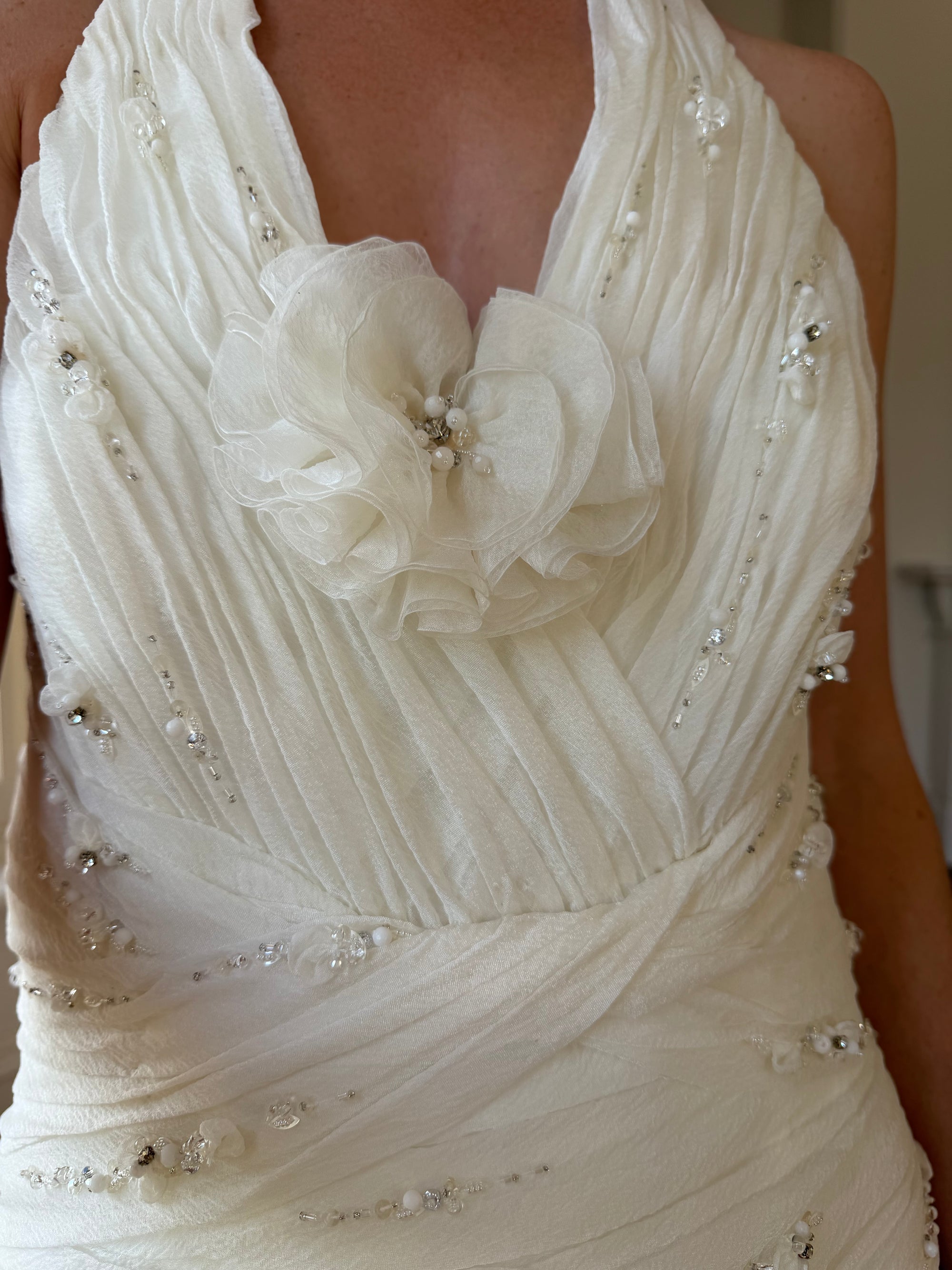 Vintage 90s Italian Plus Size Halter Ruffle Wedding Gown