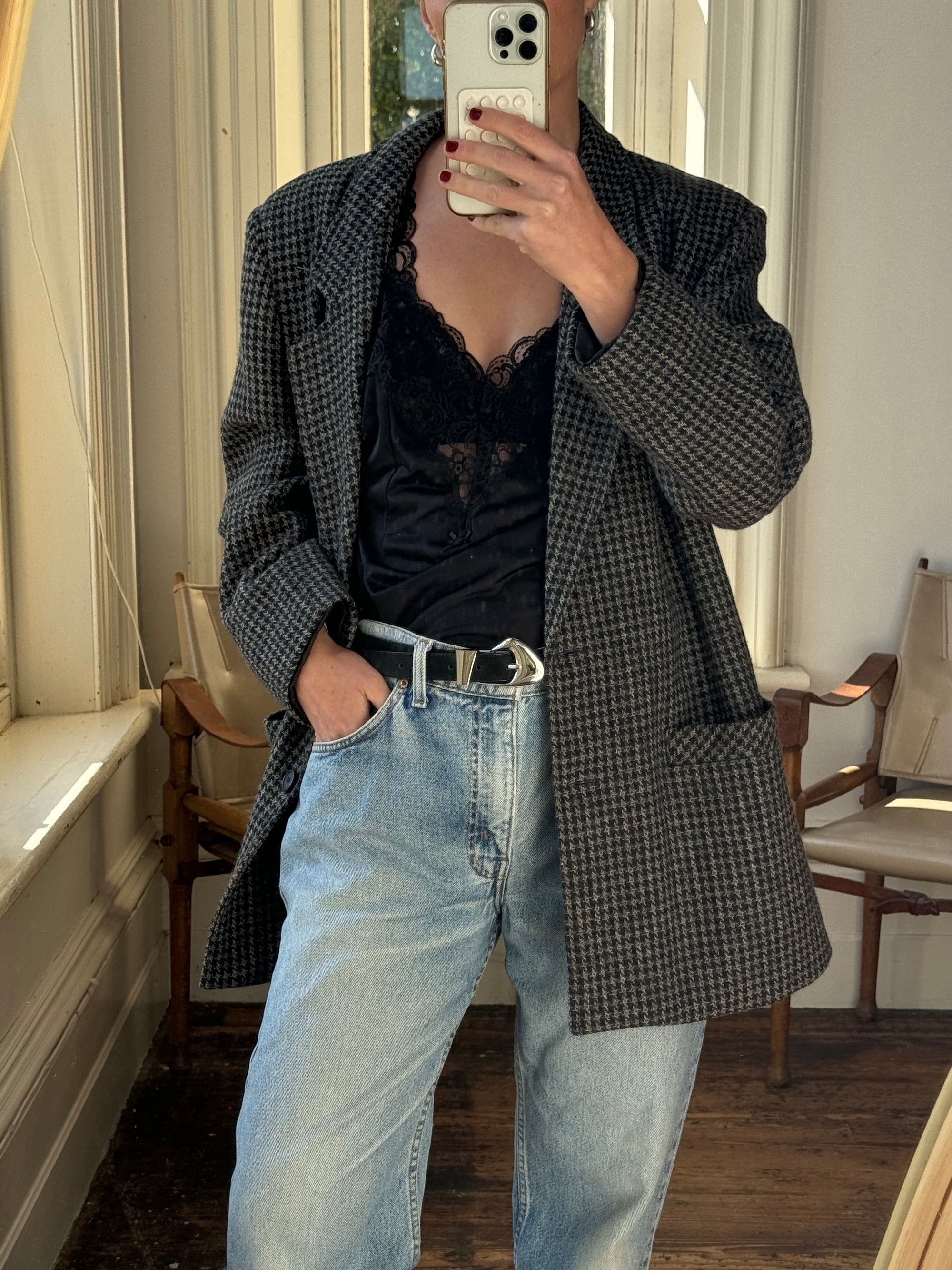 Vintage Pure Wool Navy Plaid Blazer
