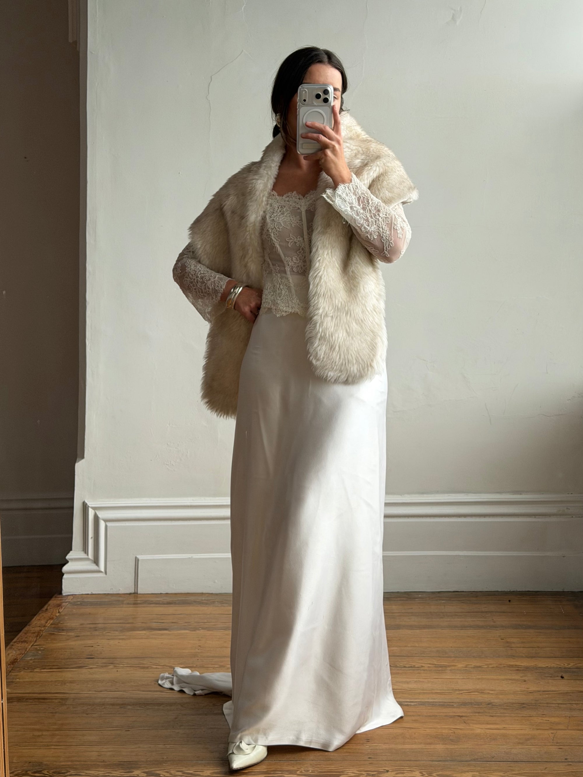 Vintage 60s Faux Fur Stole Crema