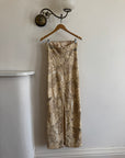 Vintage 90s Strapless Cream Ribbon Bead Embroidered Midi