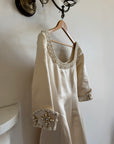 Vintage 90s Pure Silk Satin Baroque Scoop Neck Wedding Gown and Veil