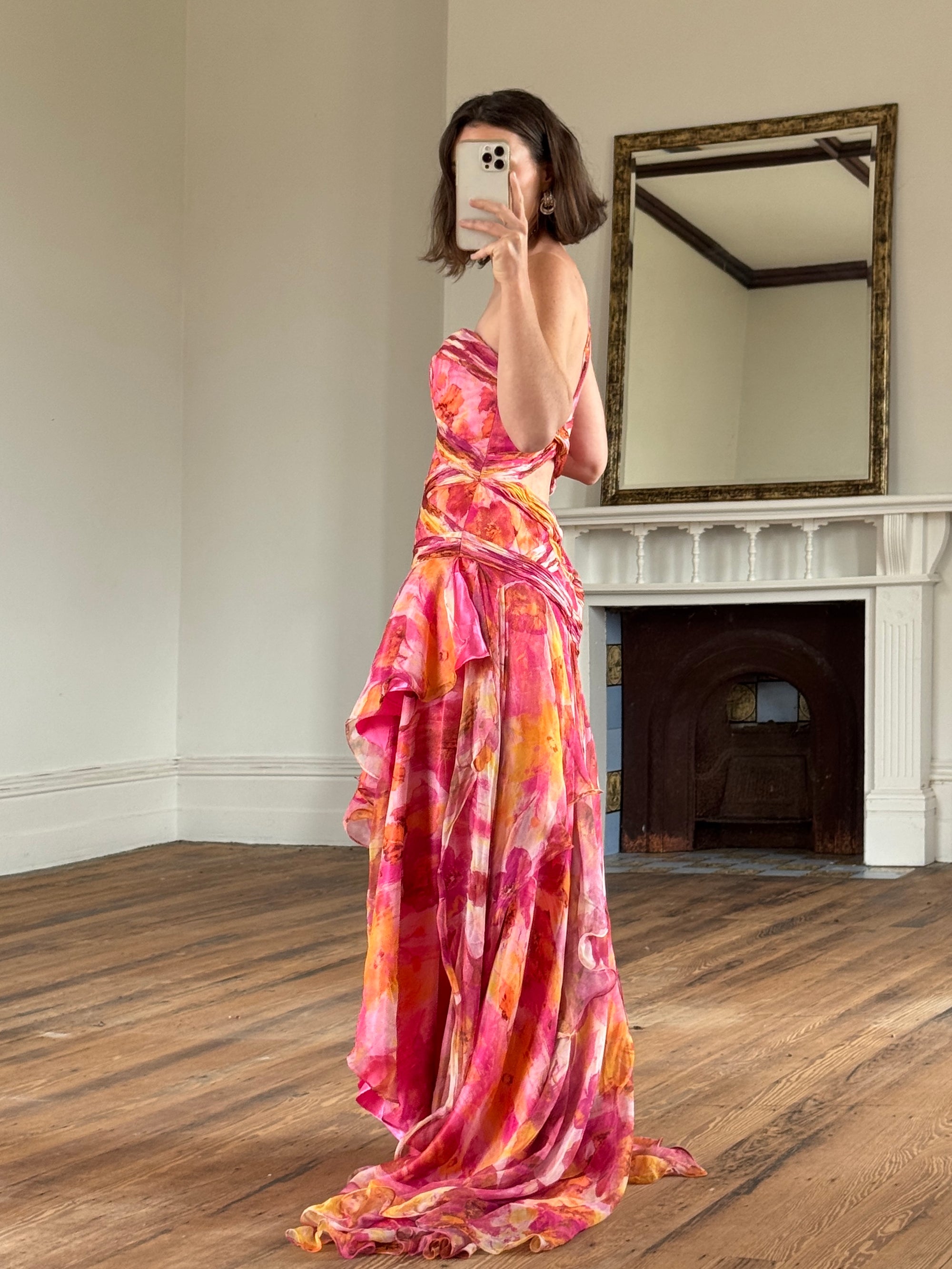 Vintage Y2K High Low Sunrise Ruffle Dress