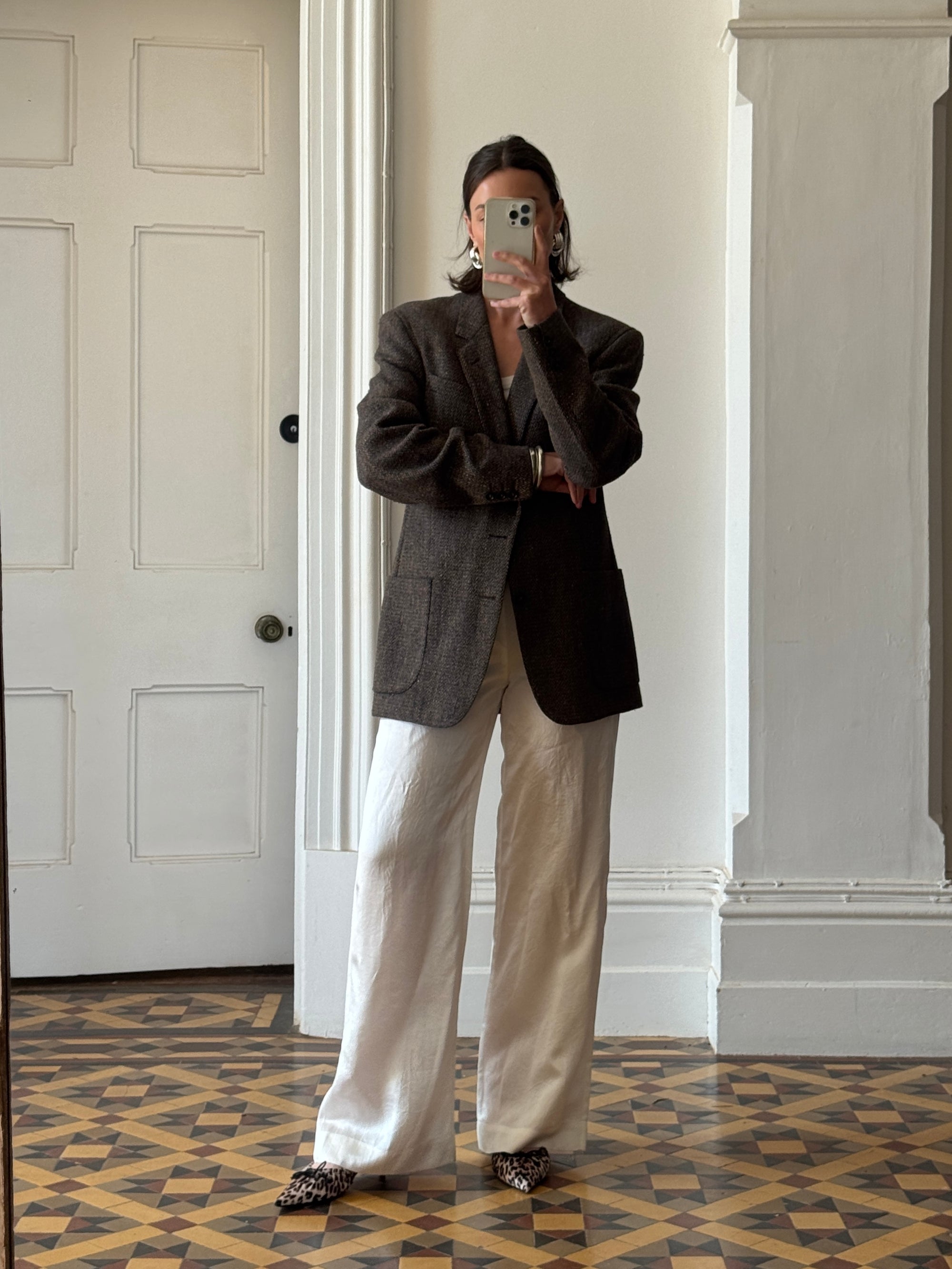 Vintage Christian Dior Tailored Wool Blazer Navy Brown