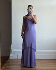 Vintage 90s Lilac Cowl Tiered Slip Dress with Scarf