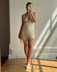Vintage Y2K Pure Silk Sequin Tassel Disco Dress