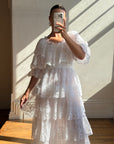 Vintage 70s Tiered Lace Wedding Dress Crisp White