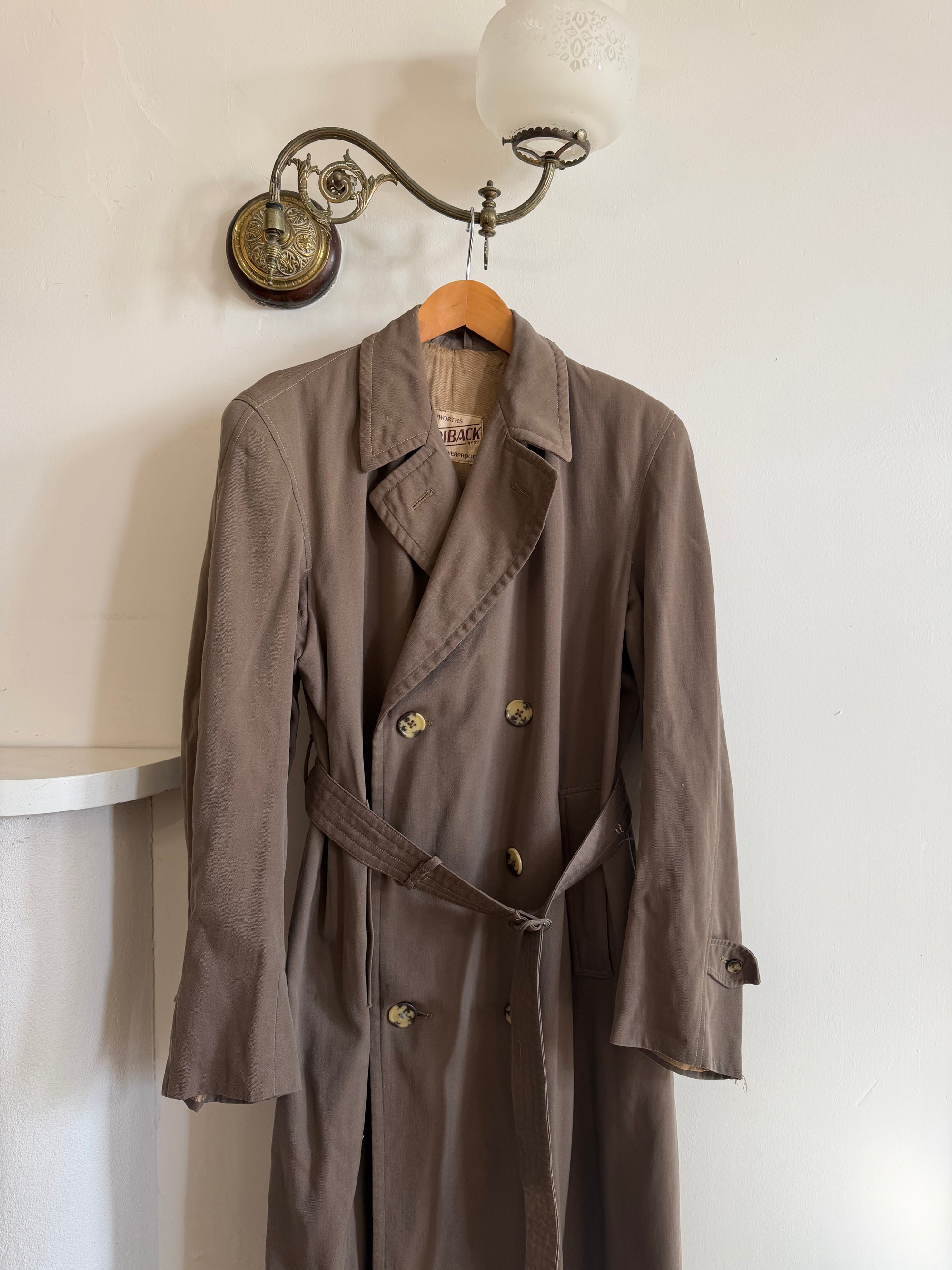 Vintage 70s Showerproof Double Breasted Trench Coat Olive