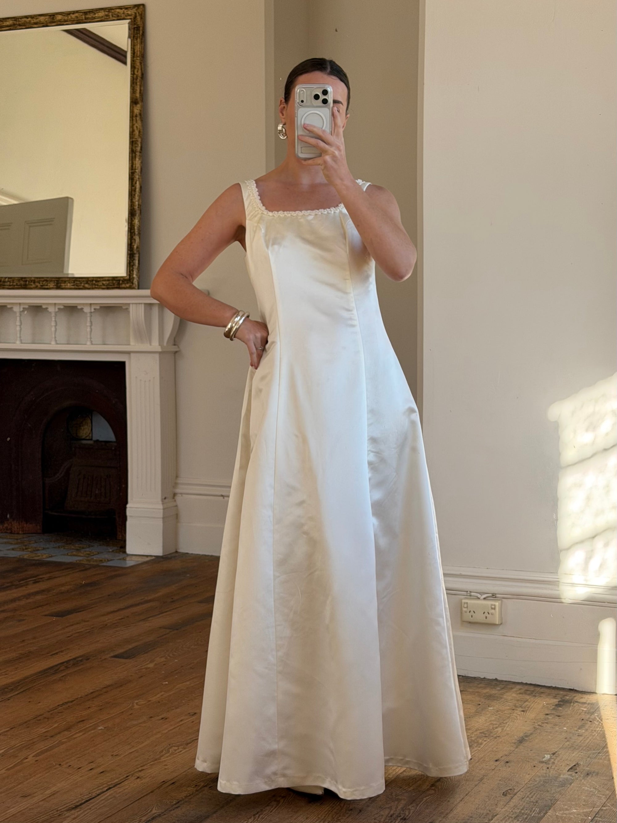 Vintage 90s Satin Rope Embroidered Slip Wedding Dress