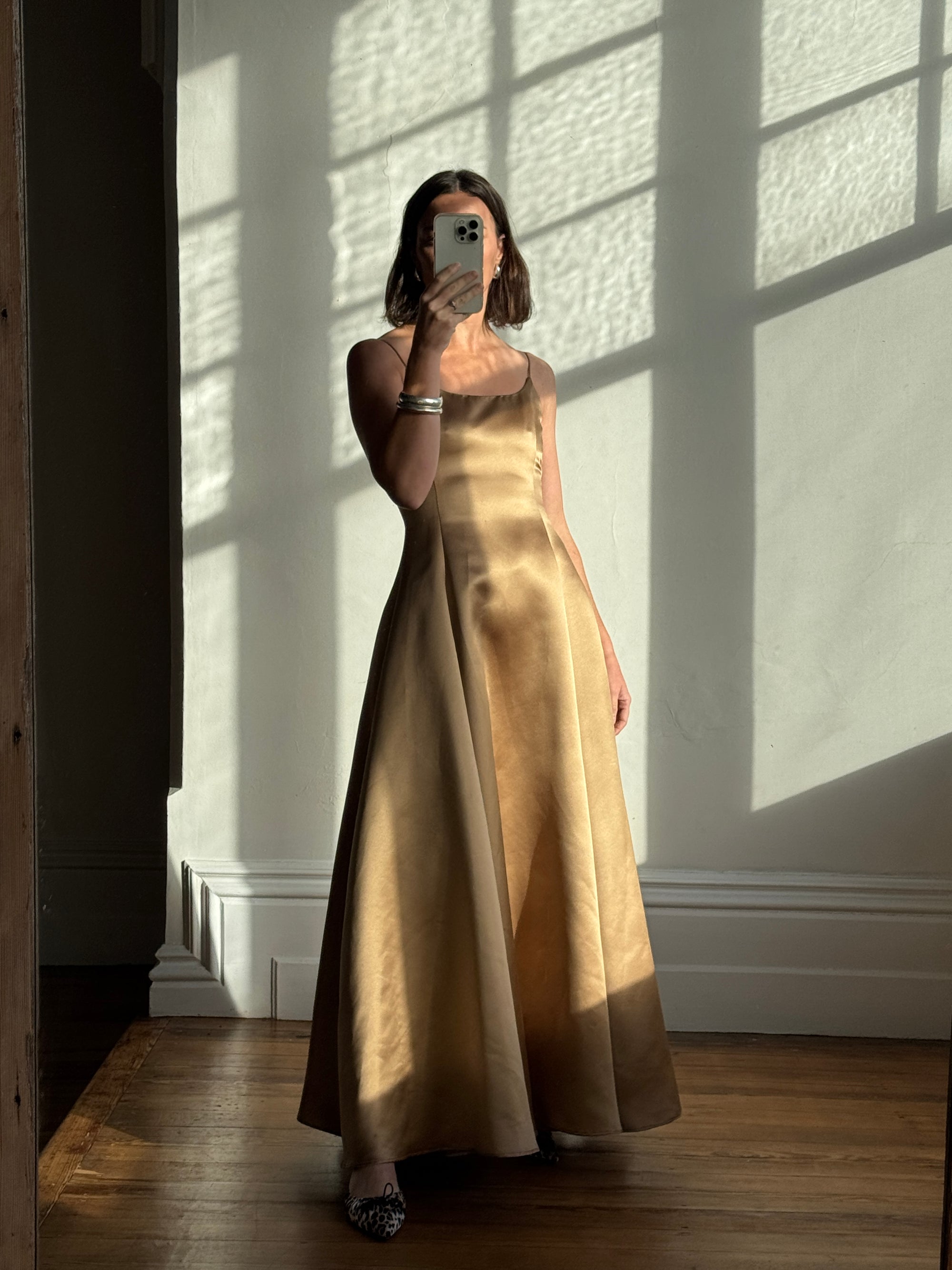 Vintage 90s Ralph Lauren Brass Satin Gown