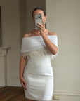 Vintage 90s White Pleated Beaded Fringe Mini Dress