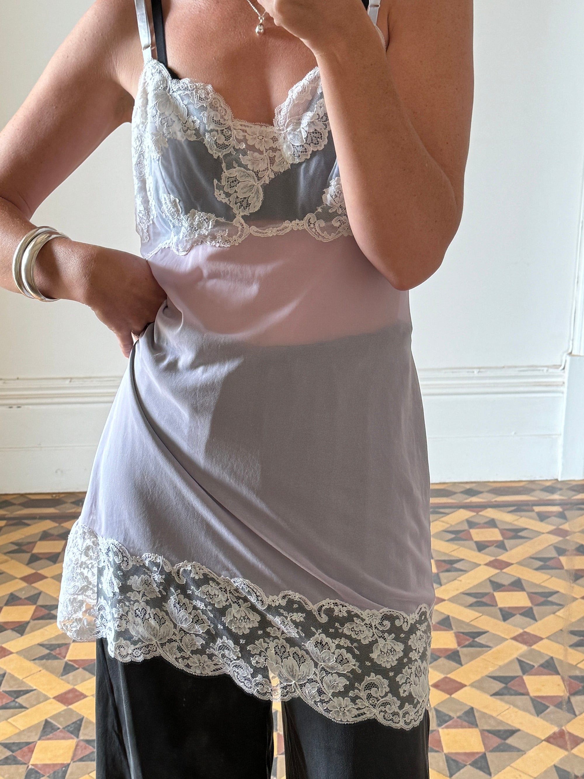 Vintage Cloudy Lilac Lace Slip Dress