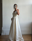 Vintage 90s Brocade Corset Satin Bridal Gown Champagne