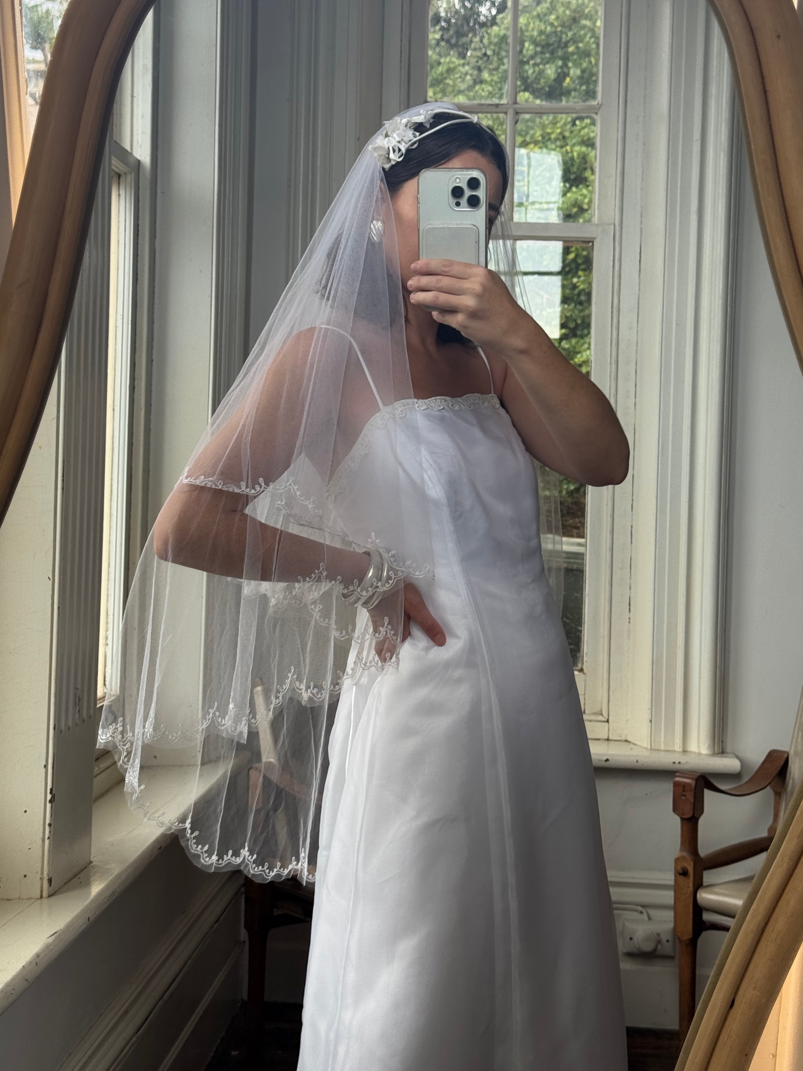 Vintage Mid Length Tulle Veil With Satin Headband