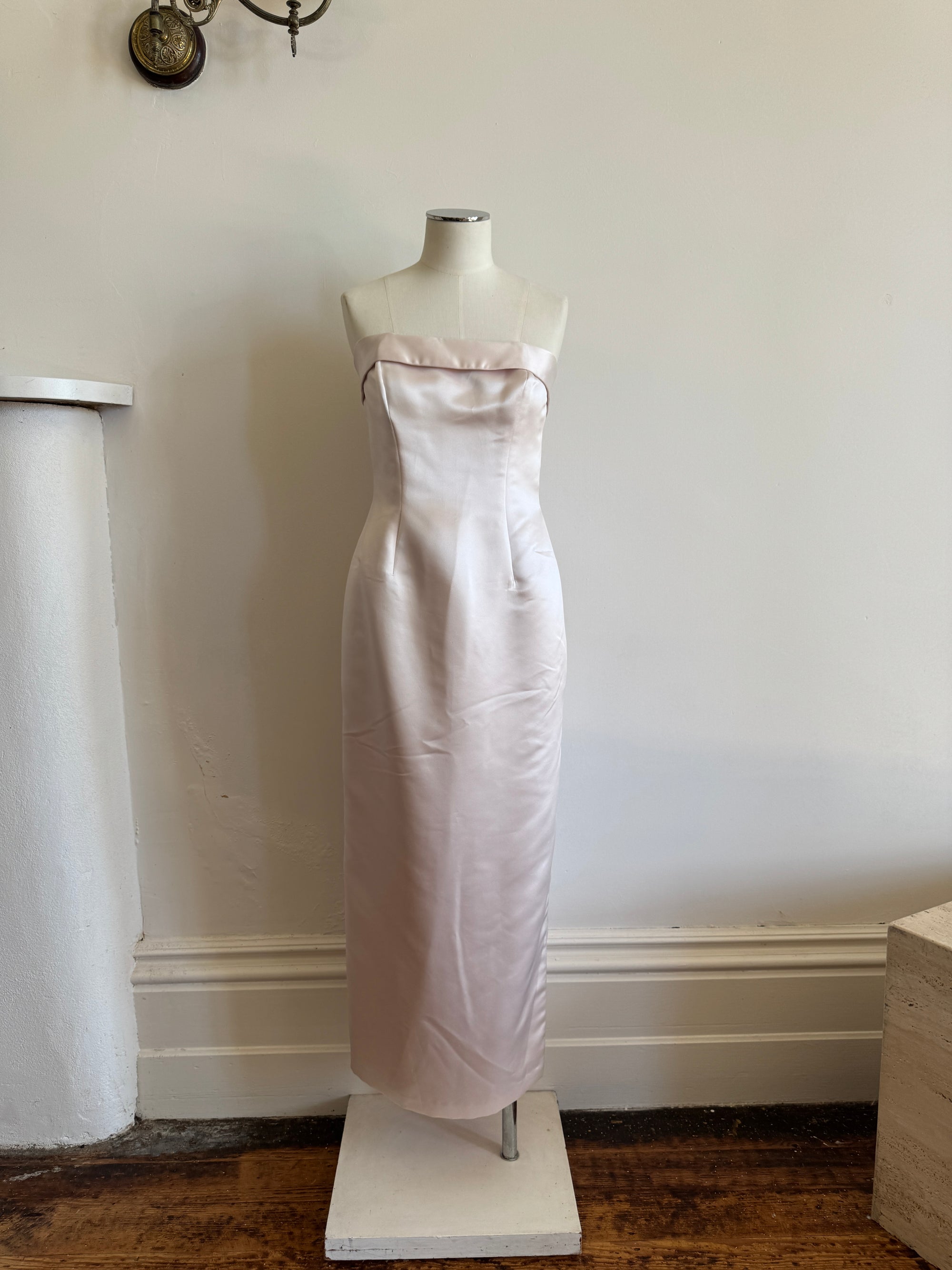 Vintage 90s Satin Classic Bow Bridesmaid Dress Baby Pink