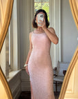 Vintage 90s Beaded Silk Party Dress Blush