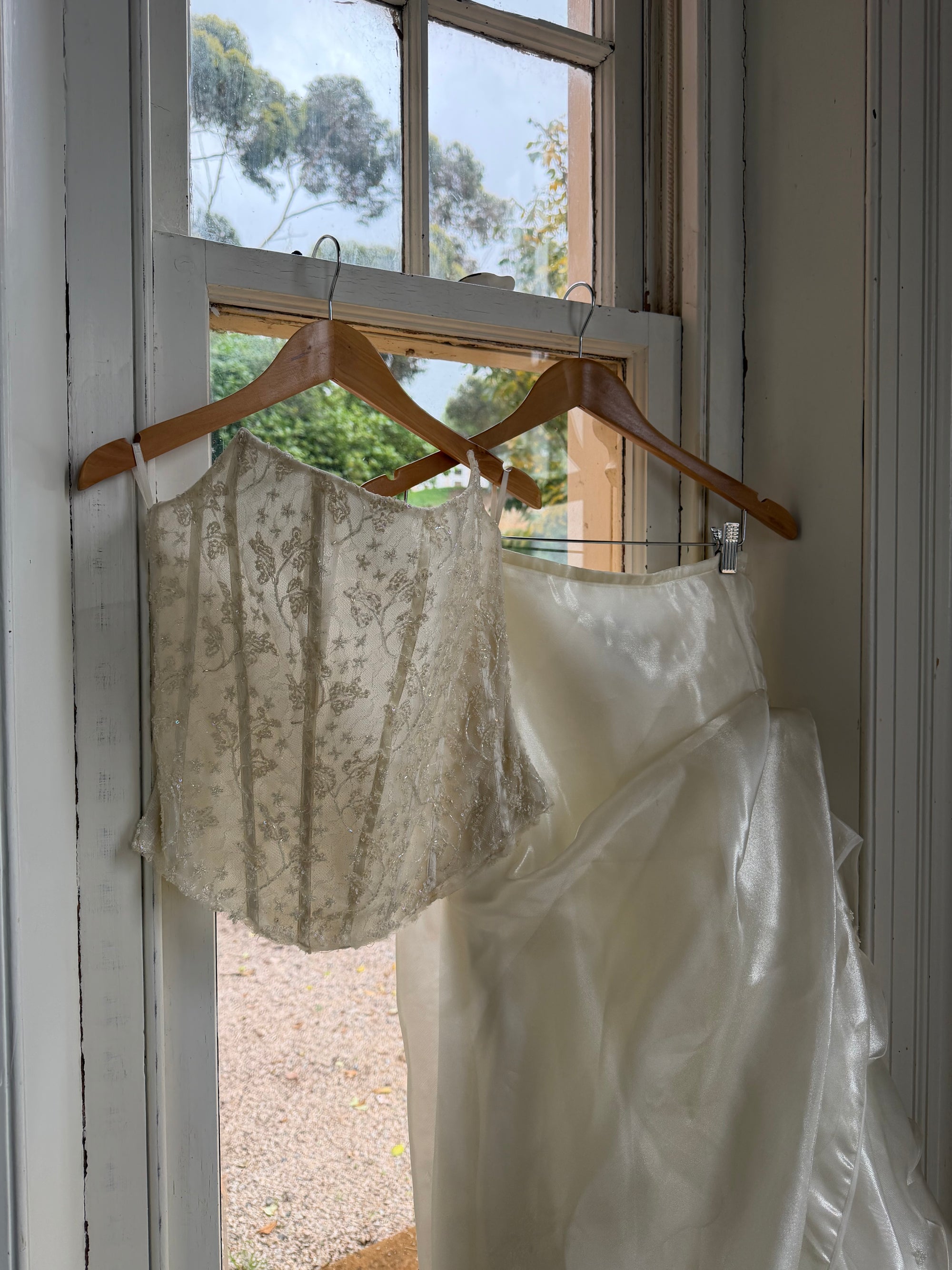 Vintage 90s Italian Sequin Bustier and Ruffle Skirt Bridal Set