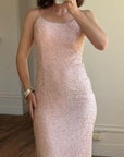 Vintage 90s Beaded Silk Party Dress Blush