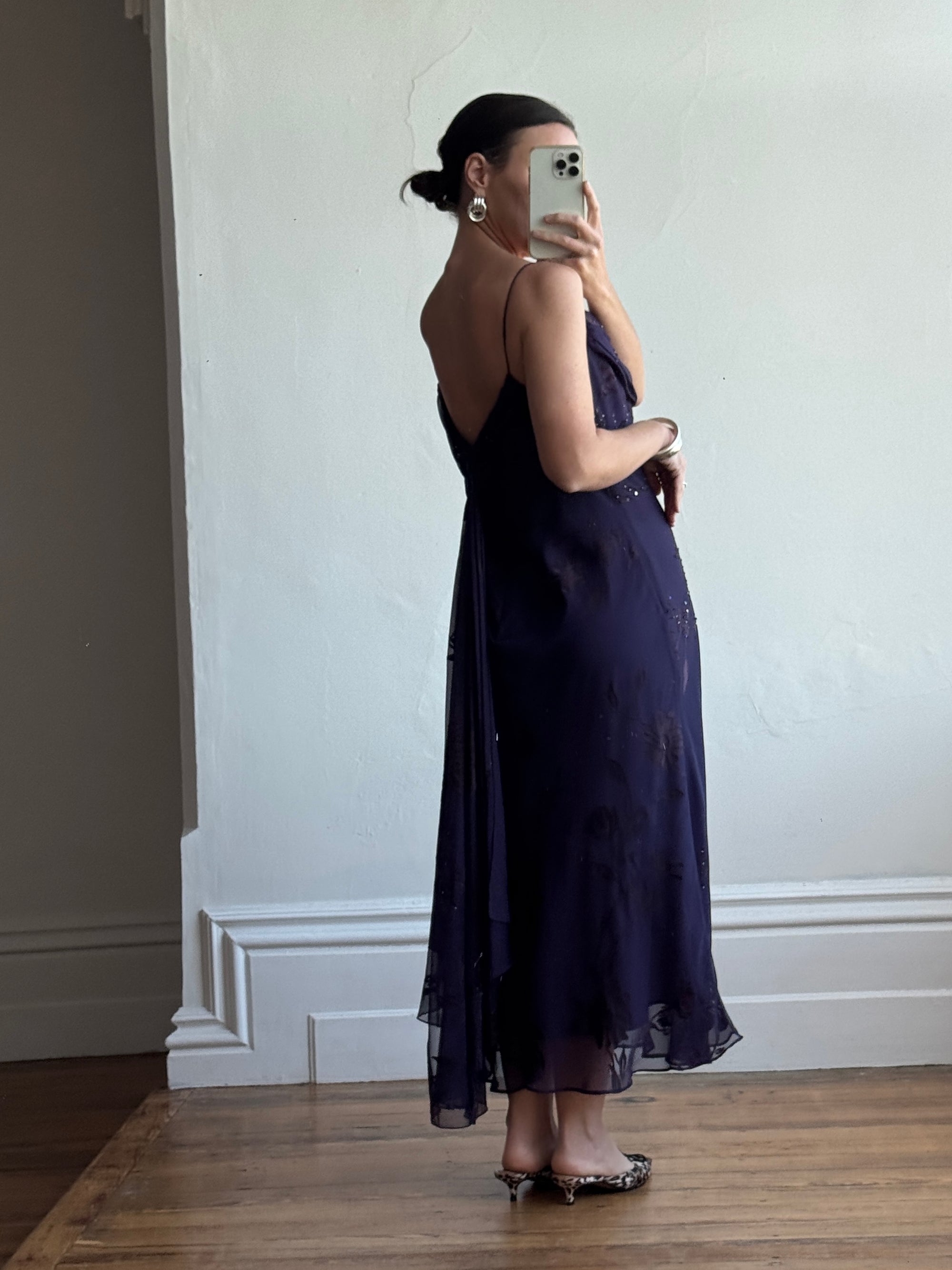Vintage 90s Embellished Slip Midi Dress Indigo