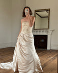 Vintage 90s Rose Crystal Encrusted Strapless Wedding Gown