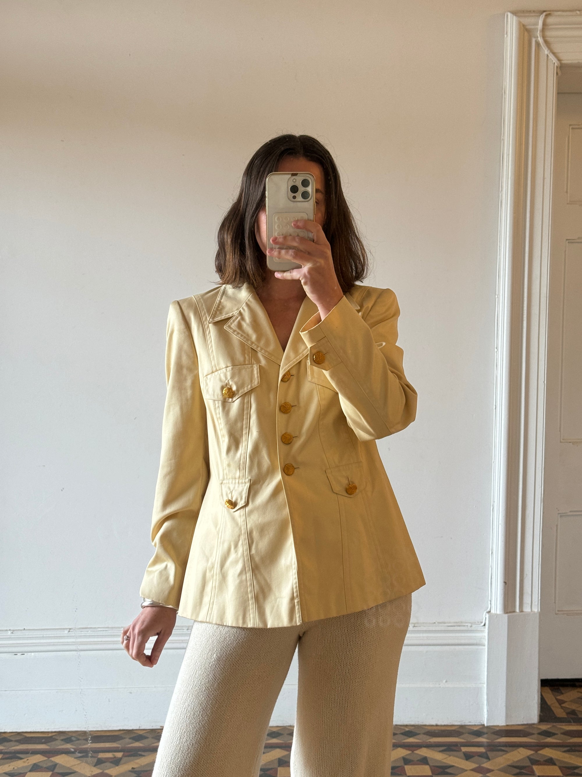 Vintage 90s Escada Butter Yellow Blazer with Gold Buttons