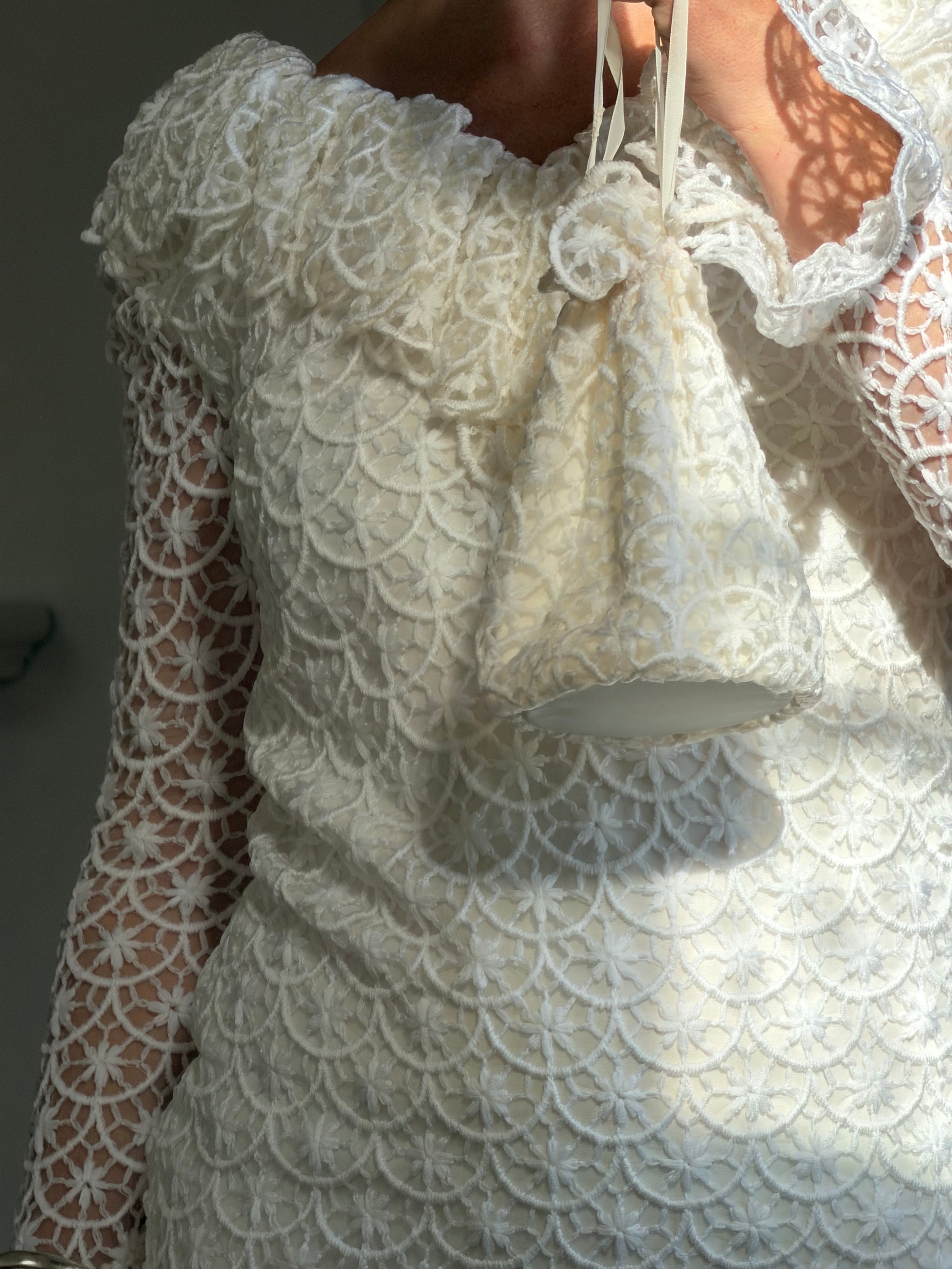 Vintage 90s Italian Crochet Column Frill Dress with Matching Bag – Call Me  The Breeze