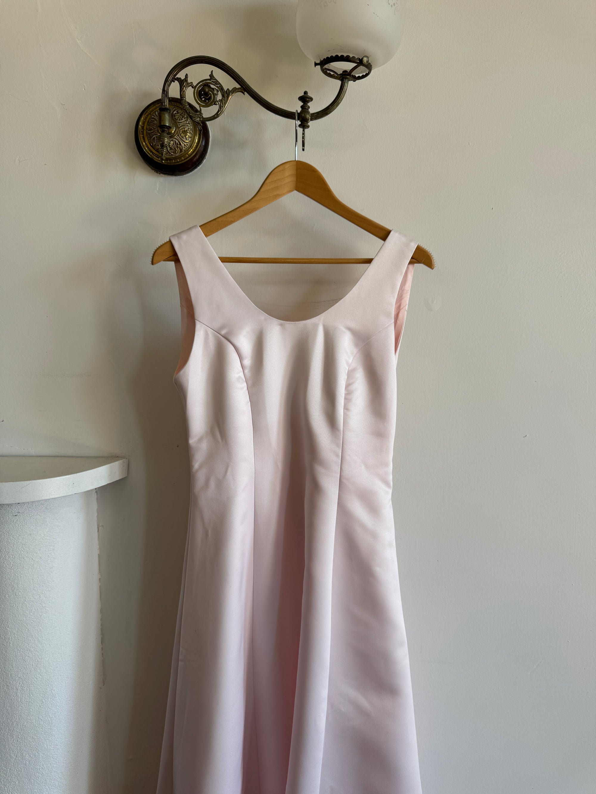 Vintage 90s Baby Pink Satin Scoop Neck Dress