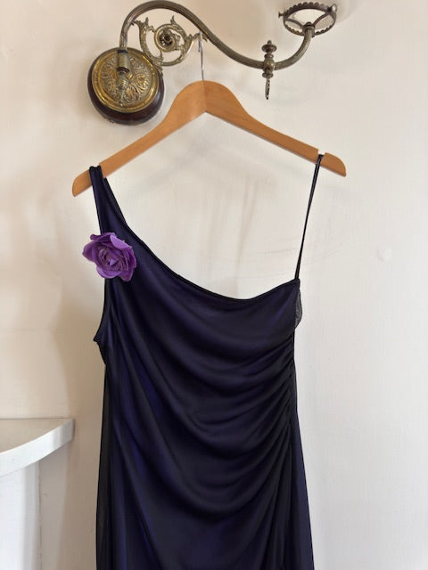 Vintage Y2K Party Dress with Flower Purple Noir