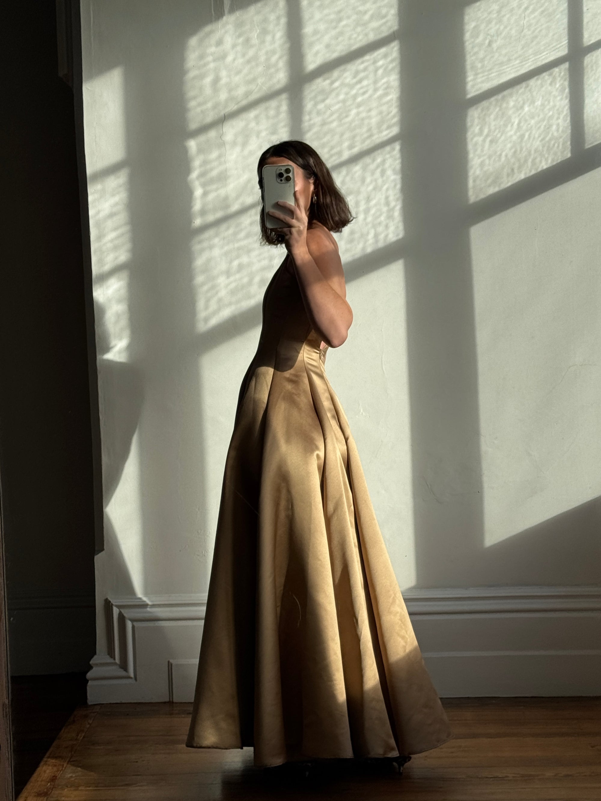 Vintage 90s Ralph Lauren Brass Satin Gown Call Me The Breeze Vintage 90s Ralph Lauren Brass Satin Gown Call Me The Breeze