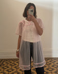 Vintage Baby Pink Sheer Embroidered Overlay